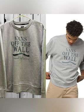 VANS Light Gray 'Off The Wall' Logo Crewneck M